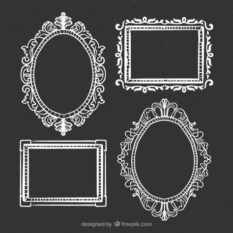 Hand drawn ornamental frames on blackboard Tattoo Frame Design, Vintage Frames Vector, Framed Tattoo, Chalk Wall, Doodle Frame, Doodle Frames, Drawing Frames, Chalkboard Wall, Ornament Frame