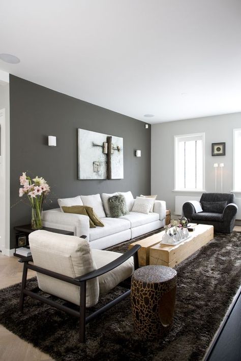 Grey Accent Wall Living Room, Gray Accent Wall Bedroom, Grey Paint Living Room, Room Color Design, Grey Walls Living Room, Grey Furniture Living Room, Grey Accent Wall, Living Room Wall Color, Room Wall Colors