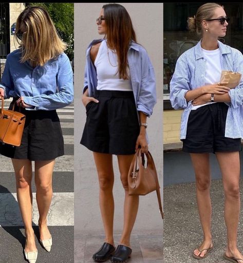 Tailored Shorts Outfit, European Outfits, Short Azul, Look Short, Tailored Shorts, Short Outfits, Miami, Navy, Wardrobe