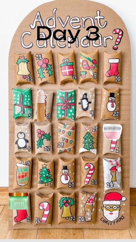 Christmas Homemade Advent Calendar, Homade Advent Calendar, Advents Calender Gift Ideas, Diy Advent Calander Ideas, Paper Diy For Christmas, Make A Advent Calendar, Painted Advent Calendar Ideas, Avent Calendar For Kids Diy, Diy Advent Calendar Toilet Paper Rolls