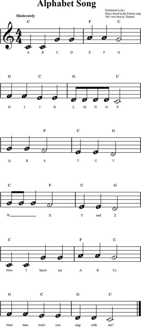 Alphabet Song: Beginner Sheet Music with Chords and Lyrics|#popularpianosheetmusicfree #Sheetmusic #Freepianosheetmusic #Easypianosheetmusicfree #Freepianosheetmusicprintables #Popularpianosheetmusic #Violinandpiano Sheet Music For Beginners Piano, Clarinet Beginner Sheet Music, Pianos, Easy Violin Sheet Music For Beginners With Letters, Easy Sheet Music For Beginners, Simple Piano Sheet Music For Beginners, Free Sheet Music For Piano Beginners, Easy Violin Sheet Music With Letters, Piano Music Sheet For Beginners