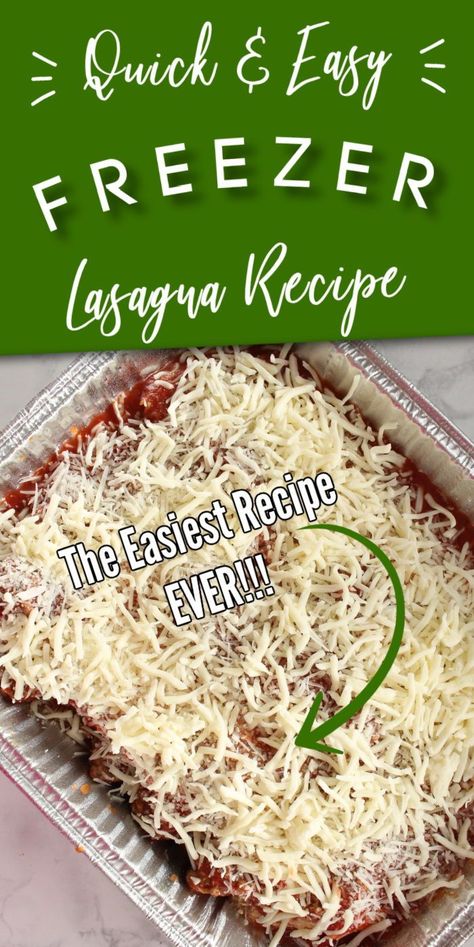 Easy Lasagna Freezer Meal, Freezable Lasagna Recipe, Frozen Lasagna Recipe Freezer Meals, Easy Make Ahead Lasagna, Premade Lasagna Recipe, Meal Prep Lasagna Freezer Cooking, Easy Freezer Lasagna, Mini Freezer Lasagna, Easy Cheap Lasagna Recipe