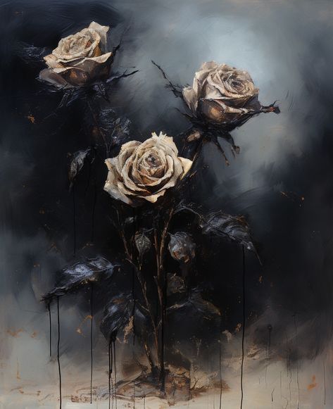 An oil painting of white roses. Victorian Gothic style. White Rose Painting, Horror Painting, Painting Victorian, Goth Wall Art, Dark Home Decor, Dark Home, Occult Art, Wall Art Vintage, Vintage Oil Painting