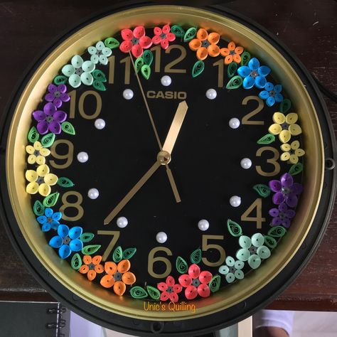 Decorating an old clock by unic's quilling Quilled Clocks Handmade, Quilling Clock, Modern Quilling, Quilling Arts, Quilling Flower Designs, Old Clock, Paper Quilling Tutorial, Art Quilling, Quilling Tutorial