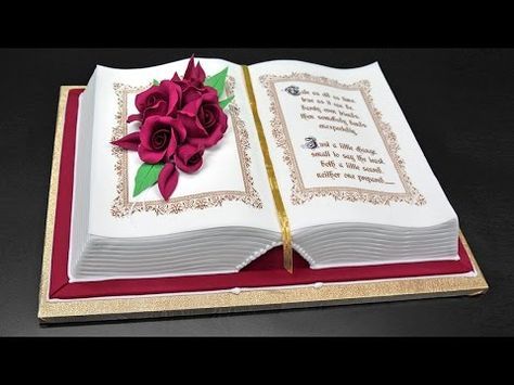 Open Book Cakes, Book Centerpiece, 28th Birthday Cake, New Cake Design, Bible Cake, Cake Paris, Flower Cake Design, Book Shape, 3d Book