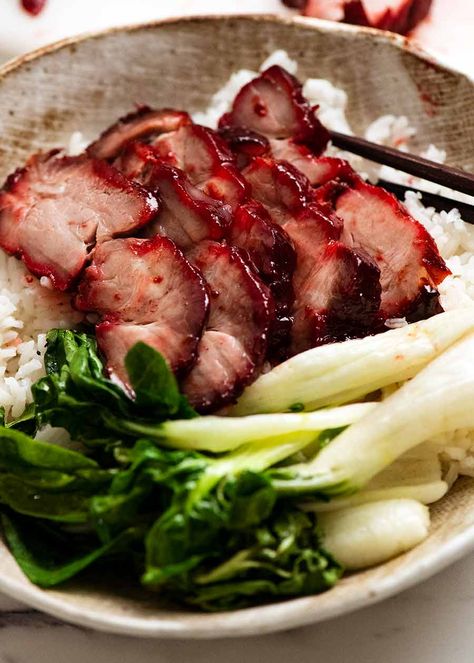 Slice of Char Siu Pork served over rice Asian Bbq Pork, Char Sui Pork, Pork Chinese, Char Sui, Food Rocks, Asian Bbq, Char Siu Pork, Chinese Bbq Pork, Chinese Pork