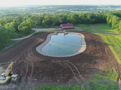 Pond On Property, Backyard Fishing Pond, Farm Pond Ideas, Pond Ideas Large, Pond Shapes, Dam Pictures, Fish Farming Ponds, Homestead Homes, Lake Plants