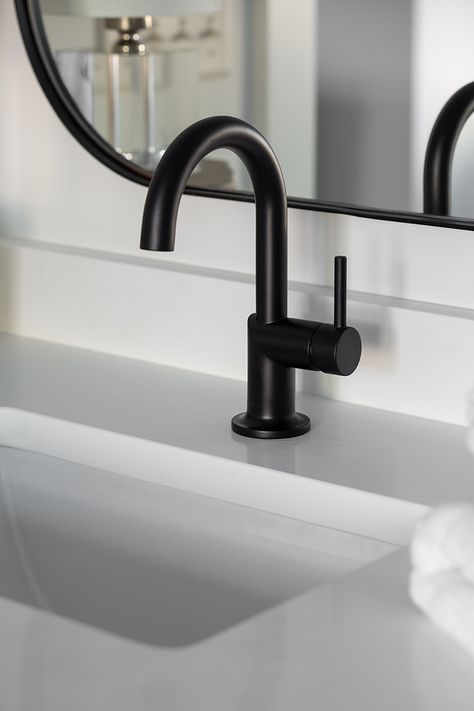 Black Faucets, Black Faucet Bathroom, Matte Black Bathroom Faucet, Quartz Bathroom, Black Bathroom Sink, Black Bathroom Faucet, Matte Black Bathroom, Black Faucet, Faucet Design