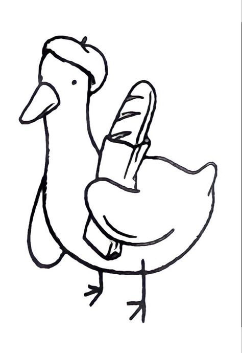 Cute Duck, Easy Art, Black And White, White, Black, Art, Baguette