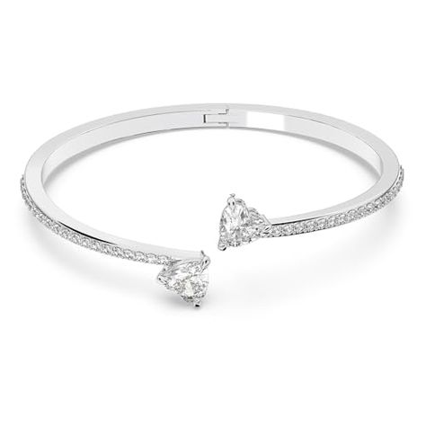 Swarovski Soul Heart Bangle Bracelet Collection, Rhodium Finish, Clear Crystals Elegant Luxury Heart-shaped Bracelet, Luxury Silver Heart Bracelet With Cubic Zirconia, Luxury White Gold Heart-shaped Diamond Bracelet, Luxury Silver Heart-shaped Bracelets, Elegant Silver Heart-shaped Crystal Bracelet, Heart Bangle Bracelet, Diamond Bangles, Swarovski Bracelet, Diamond Bangle