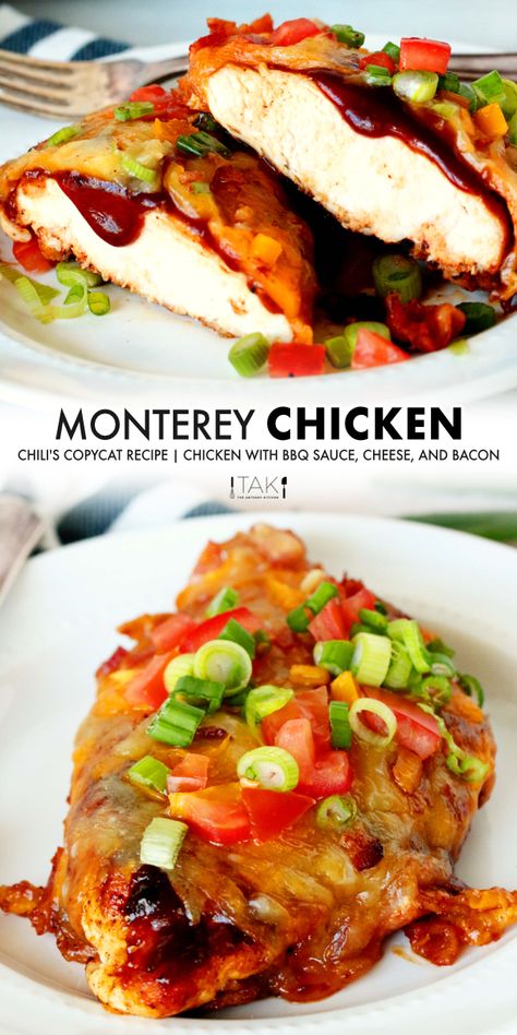 Keto Monterey Chicken, Monterey Jack Recipes, Chilis Monterey Chicken, Monterey Chicken Bake, Baked Monterey Chicken, Chili's Monterey Chicken Recipe, Monterey Jack Chicken, Chicken With Bbq Sauce, Chicken Monterey