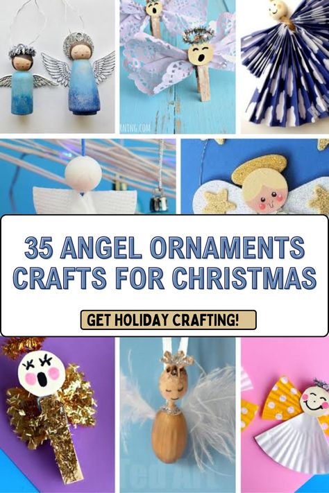 Make Angel Ornaments for Christmas. These are cute, pretty, whimsical, angelic ornaments—Christmas Crafts. Get started early with these ideas for the holidays. Hang them on the tree, give them to someone, or make them for a holiday craft fair. Which angel crafts will you make first? Click over to see all the craft ideas or pin it for later. Angel ornaments made from various materials, wooden, cloth pins paper, pipe cleaner, painted, simple, cute, festive, pretty angel ornaments..., Diy Christian Ornaments Kids, Dance Christmas Ornaments Diy, Angel Craft Ornament, Diy Christmas Angel Ornaments Ideas, Christmas Craft Angel, Kids Angel Crafts Christmas, Kids Angel Ornament Craft, Angel Ornament Crafts For Kids, Easy Diy Angel Ornaments