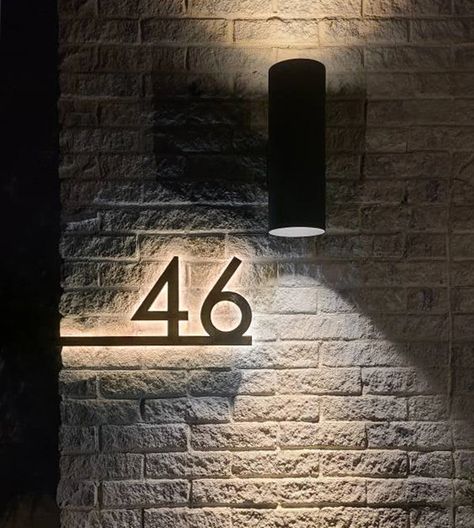 House Numbering Ideas, House Number Lighting, Backlit House Number, House Number Design Ideas, House Number Plate Ideas, Number House Signs, House Number With Light, Front Door House Number Ideas, Exterior House Number Ideas