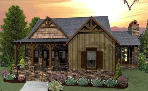 Absolutely love this little cabin, exactly what I've been looking for for our mountain lake home! Craftsman Cottage House Plans, Small Cottage House Plans, Craftsman Cottage, Small Cottage Homes, Cottage Floor Plans, Porch House Plans, Cottage Style House Plans, Casas The Sims 4, Lake House Plans