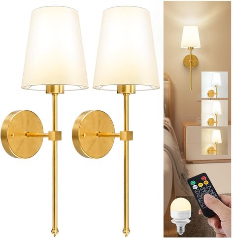 LGMCF Battery Operated Wall Sconce Set of 2, Rechargeable Wall Lights with 2000mAh Dimmable Detachable Charging Bulbs and Remote, 3 Color Temperature Wireless Sconces for Bedroom Living Room Hallway [Energy Class F] Bathroom Vanity Sconces, Industrial Wall Lamp, Wall Lamps Bedroom, Modern Wall Sconces, Wall Fans, Led Wall Lights, Wall Light Fixtures, Fabric Shades, White Fabric