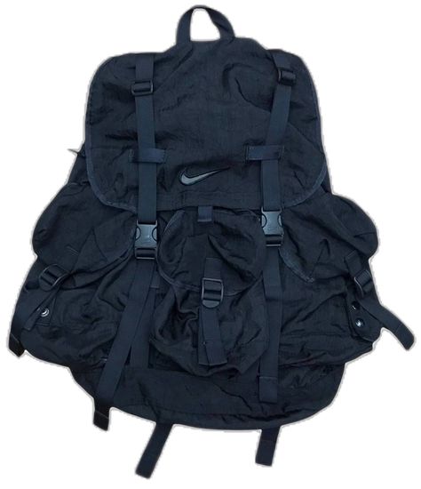 Nike Nike Vintage 90s Black Nylon Parachute Backpack Backpack Aesthetic Men, Black Backpack Outfit, Parachute Backpack, Cool Backpacks For Men, Easy Bag, Chill Style, Nike Backpack, Aesthetic Backpack, Backpack Outfit