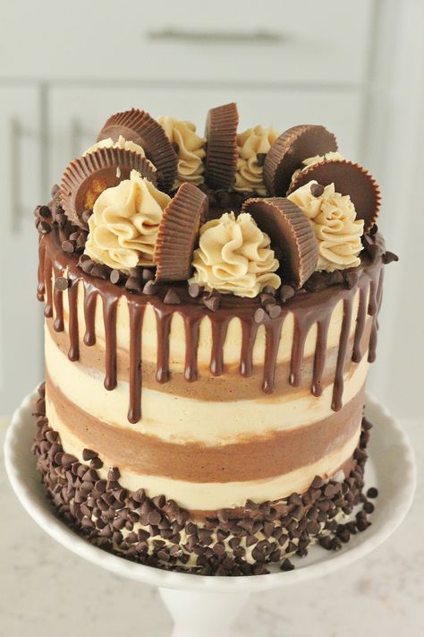 Chocolate Cake with Whipped Peanut Butter Buttercream - Baking with Blondie Baking With Blondie, Whipped Peanut Butter, Peanut Butter Buttercream, Chocolate Peanut Butter Cake, Ganache Recipe, Peanut Butter Cake, Cheesecake Cupcakes, Chocolate Layer Cake, Salty Cake