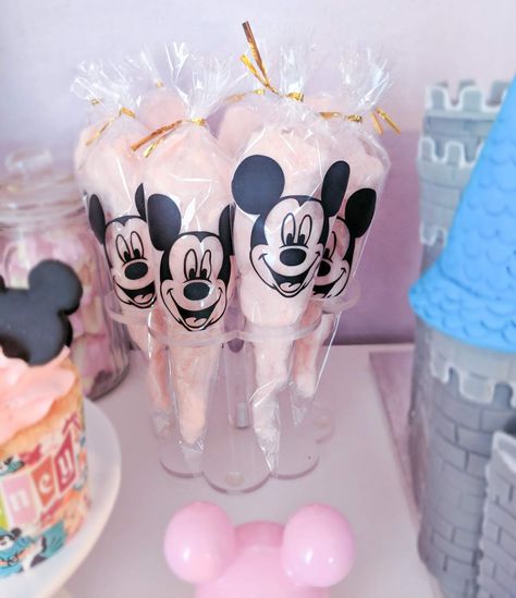 Disneyland Birthday  | CatchMyParty.com Disney World Confectionary, Disney Party Kids, Disney Theme Party Favors, Disneyland 2nd Birthday Theme, Disneyland Theme Dessert Table, Disney Main Street Birthday Party, Disney Park Birthday Party, Disney Pastel Birthday, Vintage Disney World Birthday Party