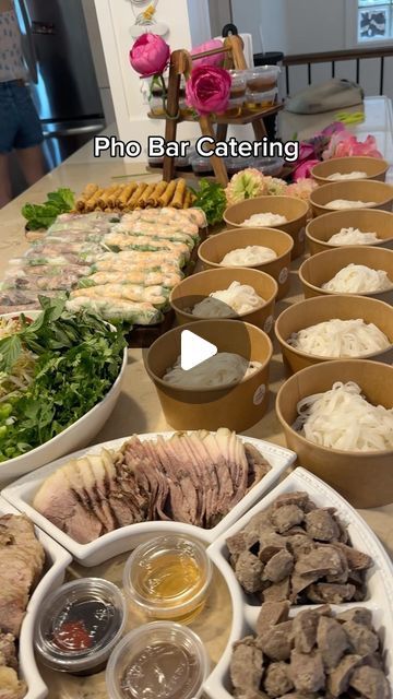 Clement Leung on Instagram: "Pho Bar Birthday Party for wifey ⬇️  Thank you to Dai, owner of QueenBee for preparing this amazing Pho Bar experience for @ramenwifeyy birthday. Dai prepared everything herself ❤️  Please message/DM @queenbeevieteatery if you are interested in Dai’s Vietnamese food catering service, and you are in the Greater Toronto Area (especially for larger events)  Unfortunately QueenBee Restaurant closed down due to a slow down in the restaurant business. The catering business is what Dai is now focussed on, her food is amazing, and she is looking for more business, so please do support if you are interested.  #phobar #pho #vietnamesefood #catering #supportsmallbusinesses #torontofood" Pho Birthday Party, Vietnamese Food Party, Pho Dinner Party, Asian Food Buffet Party, Asian Party Food Platters, Asian Food Party Ideas, Vietnamese Wedding Food, Food Buffet Ideas Party, Wedding Food Asian