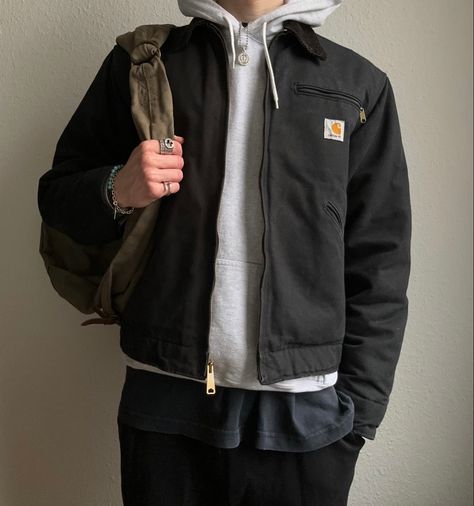 Mens Carhartt Jacket Outfit, Black Carhartt Jacket Outfit, Carhartt Hoodie Outfit, Carhartt Fits, Carhartt Outfit Men, Bf Outfits, Mens Carhartt Jacket, Mens Workwear Jacket, Carhartt Jacket Outfit