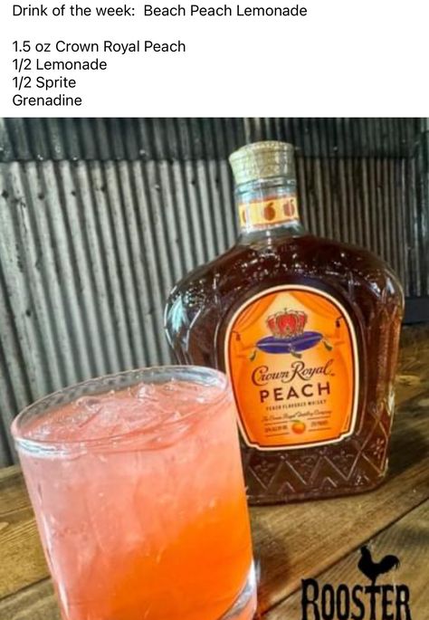 Crown Drink, Peach Whiskey, Peach Drinks, Bartender Drinks, Summer Drinks Alcohol, Cocktail Drinks Alcoholic, Peach Lemonade, Mixed Drinks Alcohol, Yummy Alcoholic Drinks