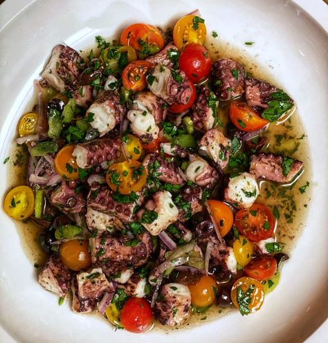 28 Classic Dishes for a True Feast of the Seven Fishes on Christmas Eve | Parade: Entertainment, Recipes, Health, Life, Holidays Octopus Salad Recipe, Octopus Recipes, Octopus Salad, Seven Fishes, Grilled Octopus, Seafood Salad, Seafood Dishes, Fish And Seafood, Salad Recipe