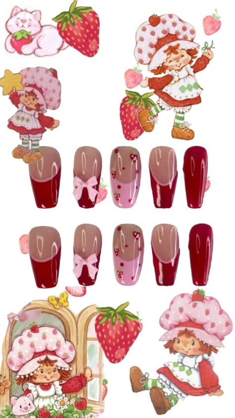 Strawberry shortcake vibes #art #nailsinspo #nailart #strawberryaesthetic #strawberryshortcakeaesthetic Strawberry Shortcake Nails, Strawberry Nail Art, Luv Nails, Festive Nail Art, Cute Simple Nails, Nails Today, Girly Acrylic Nails, Hello Kitty Nails, Vibes Art