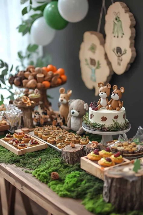 20 Best Fall Baby Shower Themes • Woodland Shower Theme, Sage Green And Brown Baby Shower Ideas, Woodlands Baby Shower Cake, Woodland Baby Boy Shower Theme, Baby Shower Outdoor Theme, Woodland Creature Baby Shower Ideas, Cabin Baby Shower Theme, Boho Woodland Baby Shower Ideas, Nature Theme Baby Shower Ideas