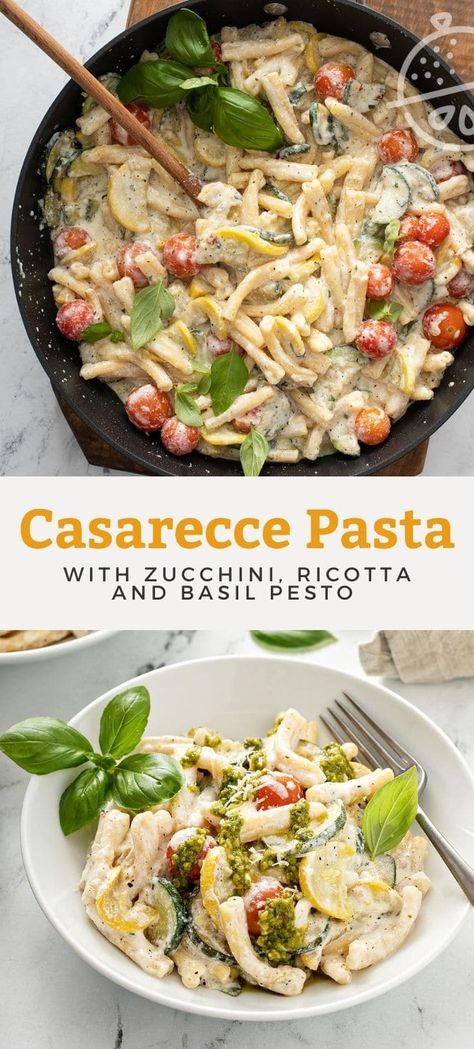 Ricotta Basil Pasta, Casarecce Pasta Recipes, Pasta With Ricotta, Casarecce Pasta, Fresh Basil Pesto, Pesto Sauce For Pasta, Ricotta Sauce, Mozzarella Pasta, Ricotta Recipes