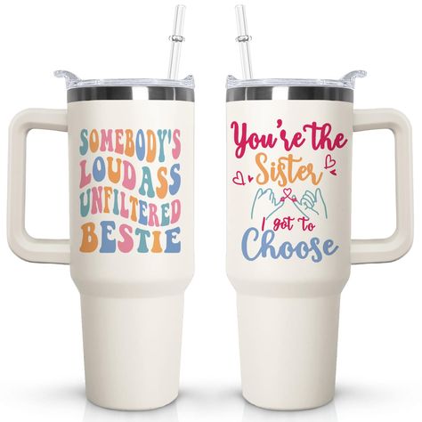 PRICES MAY VARY. 💋💖Friendship Gifts for Women: 40oz bestie cups vacuum insulated double wall stainless steel tumbler cup, bestie water bottle, bestiewine glass, bestie cup, bestie mug, sister tumbler，friend tumbler,bestie coffee cup.with "You're The Sister I Got To Choose"pattern design,you can send the tumbler asbest gift for female friend. 💋💖Bestie Gifts: 1 Packs 40oz bestie cup,1 straws,The tumbler is equipped with a secure and leak-proof lid,easy carrying top handle,stainless steel tumbl Sister Tumbler Cup Ideas, Tumblers Best Friends, Best Friends Tumblers, Best Friends Tumbler Cups, Best Friend Tumbler Cups Funny, Gifts For Female Friends, Travel Coffee Cup, Tumbler With Handle, French Restaurants