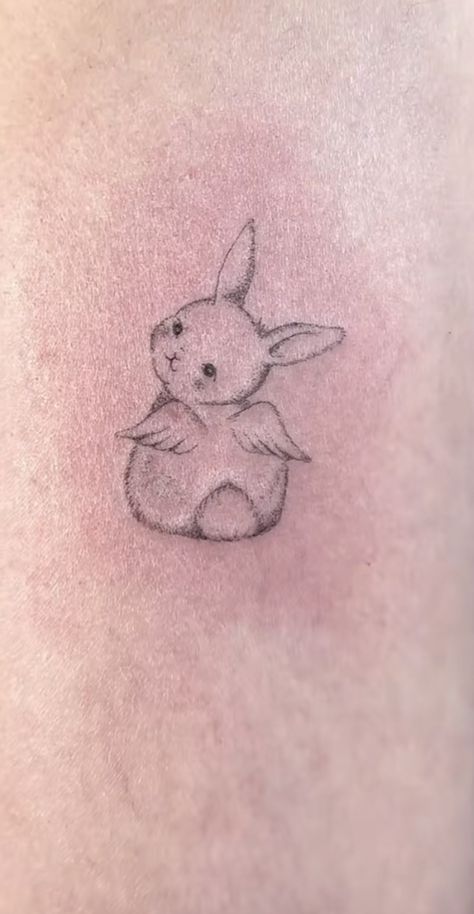 Bunny Angel Tattoo, Bunny With Angel Wings Tattoo, Angel Bunny Tattoo, Stuffed Bunny Tattoo, Hase Tattoos, Soft Tattoo, Rabbit Tattoo, Bunny Tattoos, Rabbit Tattoos