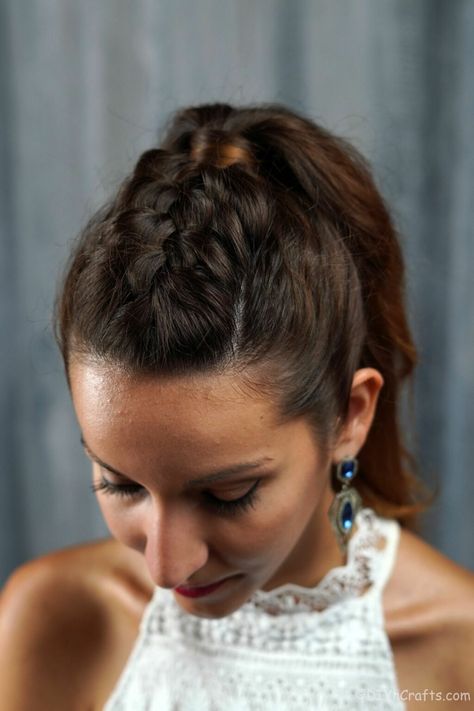 Half French Braid Ponytail, French Braid Ponytail Short Hair, Small Braid Into Ponytail, Braid With A Ponytail, Rubber Band French Braid, French Braid High Ponytail, Top Braid Ponytail, Top Braided Ponytail, High Ponytail With Braid