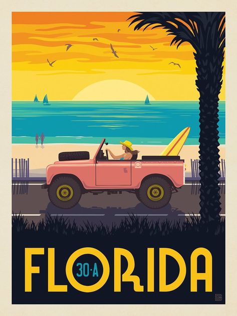 Grid Poster, Florida Poster, Anderson Design Group, Travel Art Print, Vintage Poster Design, Wall Art Room Decor, Art Room Decor, Wall Art Room, Retro Travel Poster