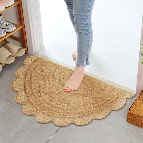 PRICES MAY VARY. FLATTENING AND REMOVING CREASES:To Get Rid Of Temporary Creases In Area Rugs Caused By Packing And Shipping, Back-Roll/Reverse Roll The Rug, Place It On A Flat Surface, And Give It Time For The Creases To Naturally Relax.The Color Of The Jute Is Natural And Exhibits Variations From Light To Deep Due To The Inherent Differences In The Material. Therefore, The Color Might Appear Slightly Different In Photos. Farmhouse Rug For Entryway : Designed To Add A Rustic Charm To Your Home, Semi Circle Rug, Half Circle Rug, Entryway Mat Indoor, Welcome Mat, Jute Doormat, Entryway Mats, Front Door Rug, Natural Jute Rug, Small Entryways