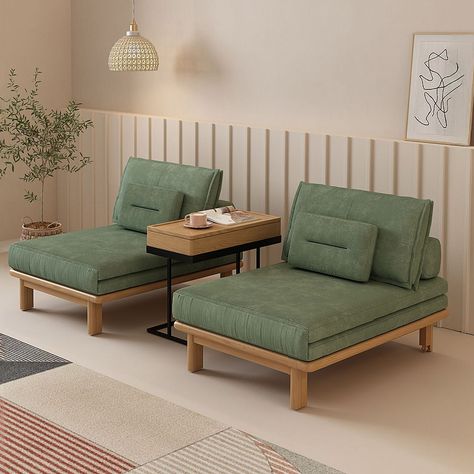 Hernest | Set of 2 Modern Ash Solid Wood Pull-Out Single Sofa Beds and Rotatable Tray Storage Side Table, Green 2 Seaters Sofa Couches Convertible Sleeper Sofa Bed Single, Disassembled Furniture, Side Table Green, Sofa Bed Nursery, Sofa Come Bed, Beautiful Bed Designs, Storage Side Table, Space Saving Furniture Bedroom, Single Seater Sofa