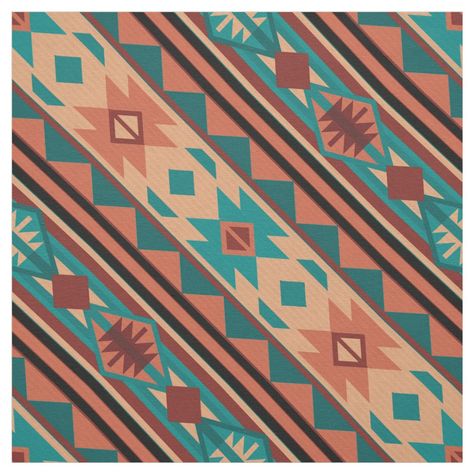 Southwest Tribal Pattern Turquoise Terracotta Fabric Gender: unisex. Age Group: adult. Southwestern Design Patterns, Aztec Pattern Wallpaper, Turquoise Terracotta, Garage Mural, Terracotta Fabric, Southern Logo, Bass Strap, Native American Quilt, Western Patterns