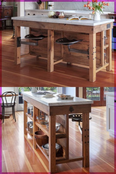 Simple Wood Kitchen Island, How To Build Your Own Kitchen Island, Island Tables For Small Kitchen, Freestanding Island Kitchen With Seating, Kitchen Workbench Island, Kitchen Island Homemade, Unconventional Kitchen Island, Small Kitchen Center Island Ideas, Kitchen Island Ideas Wood