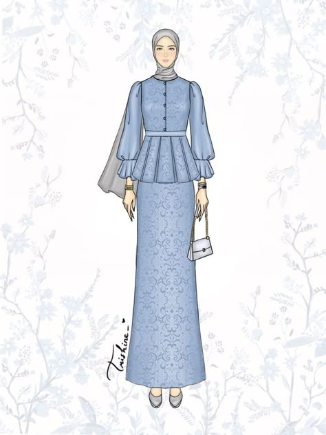 Sketsa Dress Design Hijab, Hijab Fashion Design, Dress Muslim Modern, Model Dress Kebaya, Kebaya Modern Dress, Hijab Drawing, Moslem Fashion, Lace Dress Casual, Fashion Design Books