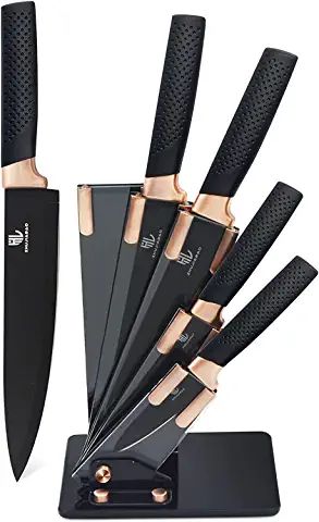 HL ZHUJIABAO Black 6PCS Kitchen Knife Block Set Professional Stainless Steel Chef Knife Set with Sharp Edge Kitchen Knife Block, Professional Chef Knife Set, Knife Stand, Kitchen Knife Set, Kitchen Tool Set, Chef Knife Set, Knife Block Set, Knife Holder, Acrylic Stand