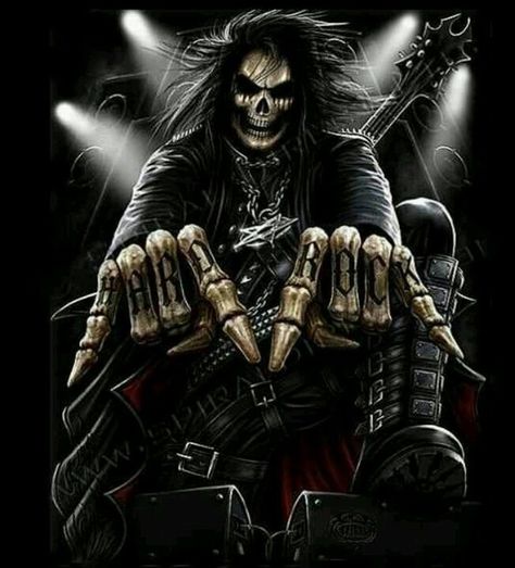 Long Live Hard Rock Skeleton Pics, Lup Singuratic, Rock Meme, Cool Skeleton, Grim Reaper Art, Heavy Metal Art, Skull Art Drawing, Skull Pictures, Metal Skull