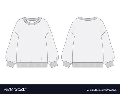 Sweatshirt Flat Sketch, Vector Template, Back View, Flat Illustration, Fleece Sweatshirt, Jumper, Resolution, Sketch