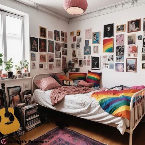 Rainbow Aesthetic Room Decor 🏳️‍🌈🦄🌈 #aestheticroomdecor #lgbtq #rainbowdecor #rainbowroom #aestheticrooms #bedroomdecor #coolroom #coolrooms Rainbow Aesthetic Room, Lgbtq Room Ideas, Gay Bedroom, Gay Room, Single Dorm Room, Room Decor Rainbow, Rainbow Room, Room Ideas Aesthetic, Rainbow Aesthetic