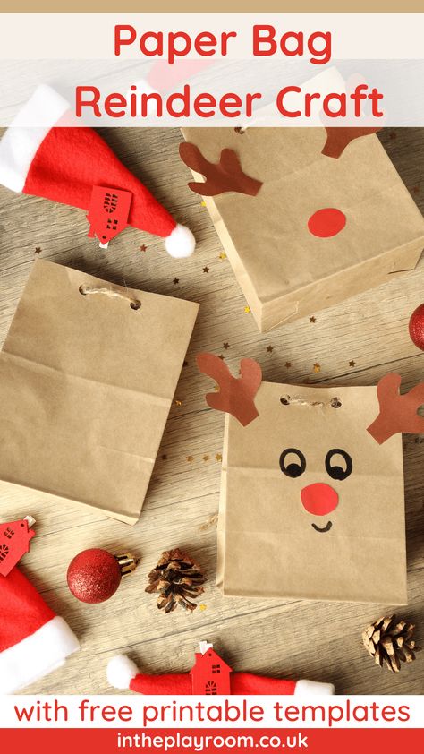 Paper Bag Reindeer Craft - In The Playroom Paper Bag Reindeer, Make A Paper Bag, Diy Gift Bag, Craft For Christmas, Easy Christmas Craft, How To Make A Paper Bag, Small Paper Bags, Paper Bag Crafts, Reindeer Craft