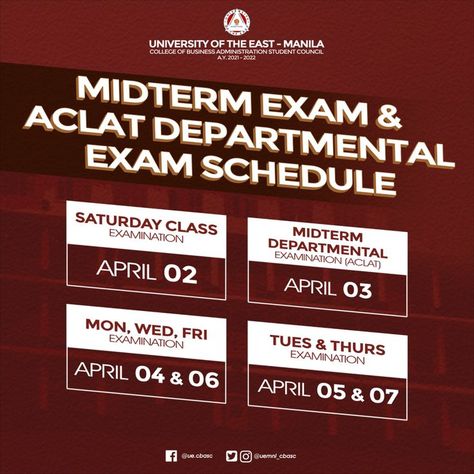 UE MNL CBASC Examination Schedules School PubMat | CLAIRE MARIE Announcement Pubmat Ideas, News Pubmat, Midterms Pubmat, Back To School Pubmat, Exam Pubmat, Announcement Poster Layout, Announcement Pubmat, School Pubmat, Pubmat Layout