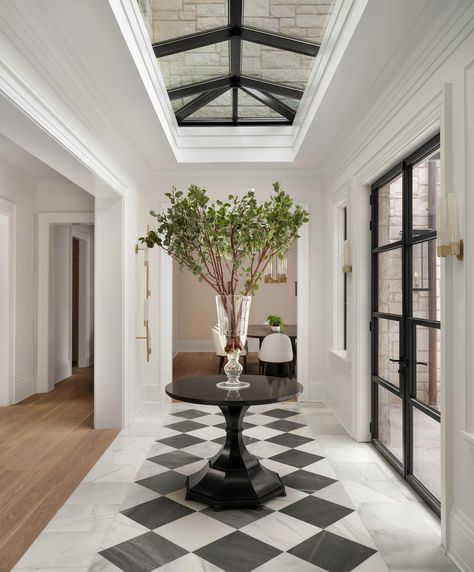 Making an entrance. Fulfilling our center table on a marble floor dreams. #misterandmrssharp w/ @bynumhomes | photo : @rusticwhiteinteriors Grey Marble Floor, Entry Tile, Updated Traditional, Hall Decor, Marble Floor, Stone House, Center Table, Pool House, House Inspo