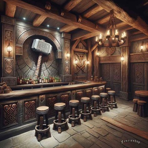 Viking Bar, Viking Hall, Home Bar Rooms, Wood And Concrete, Barn Style House Plans, The Last Kingdom, Brew Pub, Dream House Rooms, Barn Style House