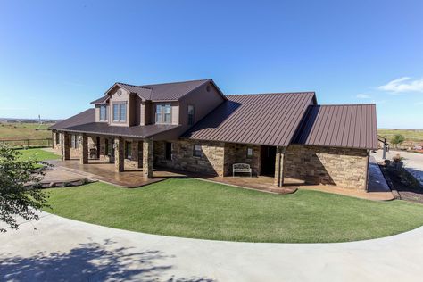 Metal Roofing Gallery - Category: R-Panel: Coco Brown_3 - Image: R-Panel_Coco Brown_3_1 | Mueller Inc Brown Metal Roof, Brown Brick Houses, Metal Roof Houses, Corrugated Metal Roof, Brown Roof, Corrugated Roofing, Fibreglass Roof, Brown Brick, Porch Roof