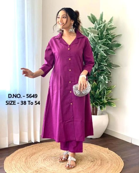 ₹699  👗 *Beautiful Heavy Cotton Slub / cotton Flex (खादी) Yarn Dyed Best Quality fabric 2 Piece Set - Long Length A-Line Pattern Kurti ( Length - 47”) With Wooden Buttons + Heavy Cotton Slub / Cotton Flex (खादी) Fabric Pant* 👗  ⭐ *D.NO. -  5649*  🎈 *2 Colours Available* 🎉  ⭐Size: *M/38, L/40, XL/42, XXL/44, XXXL/46, 4XL/48, 5XL/50, 6XL/52, 7XL/54*   🤩Price : *699/- Free Shipping (38 to 44 size)* 🤩  🤩 *Price:- 799/- free shipping ( 46 to 54 size)* 🤩  *COD Available :- 100/- Extra Paym... Airline Kurti Designs, A Line Kurti Pattern, Lining Kurti Pattern, Umbrella Kurti Design, A Line Kurti Designs, Professional Outfit, A Line Kurti, Designer Kurti Patterns, Kurti Patterns