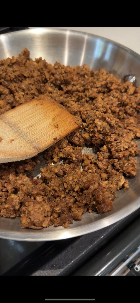 Mushroom & Walnut Meat — Sweet Greens Vegan Walnut Mushroom Meat Recipes, Vegan Hamburger Meat Recipes, Vegan Mushroom Walnut Burger, Vegan Lasagna Walnut Meat, Mushroom And Walnut Meat, Vegan Walnut Meat Recipes, Vegan Mushroom Meat, Pecan Meat Vegan, Walnut Mushroom Meat