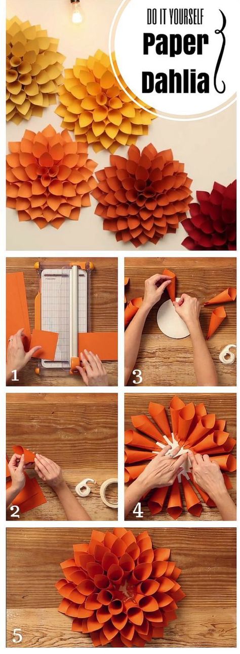 Dahlie aus Papier Kerajinan Diy, Hantverk Diy, Paper Dahlia, Make Paper Flowers, Diy Flores, Diy Decoracion, Fleurs Diy, Diwali Diy, Diy Bricolage